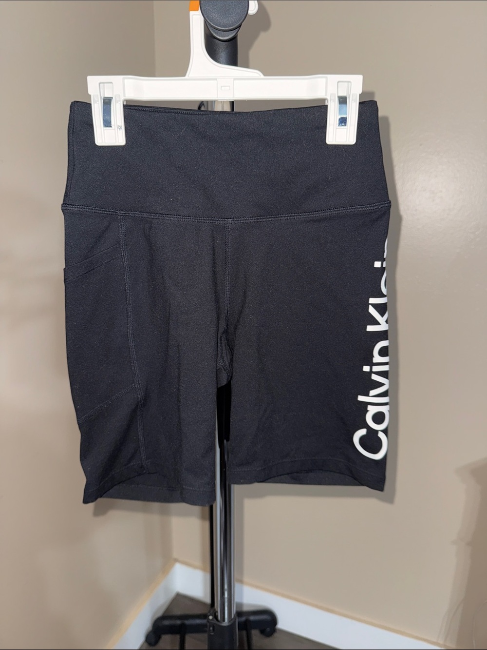 Calvin Klein Black High-Rise Bike Shorts with Side Logo Panel
